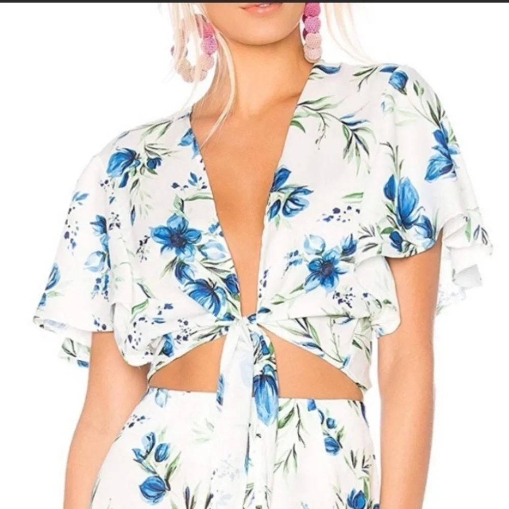 Beach Riot Cropped Blue Flower Tie Top - Picture 1 of 2